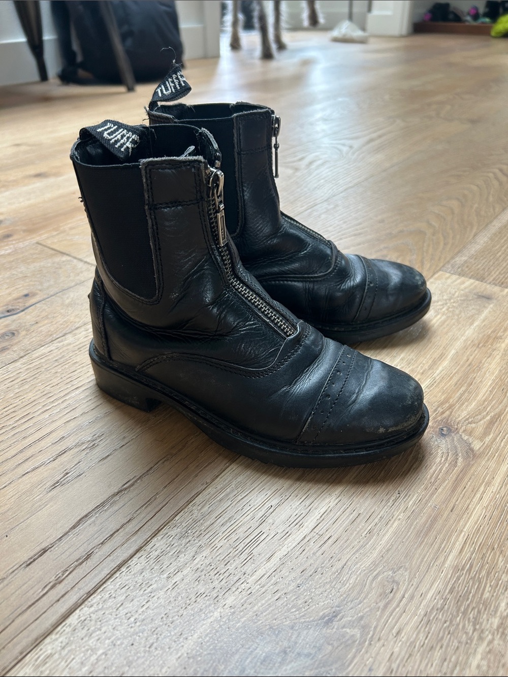 Tuff Rider Kids Black Zip-Front Leather Riding Boots size 1
